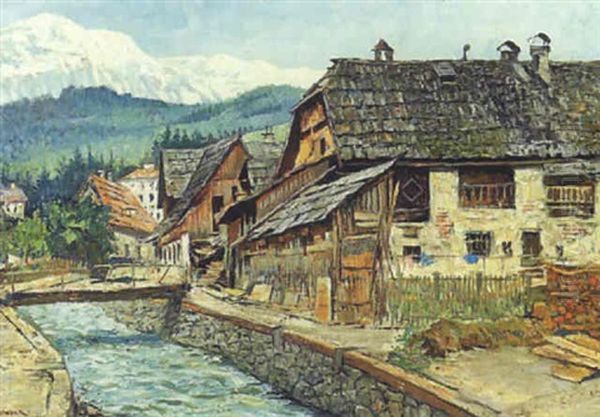 Bauernhauser In Tamsweg Oil Painting by Ferdinand Schebek