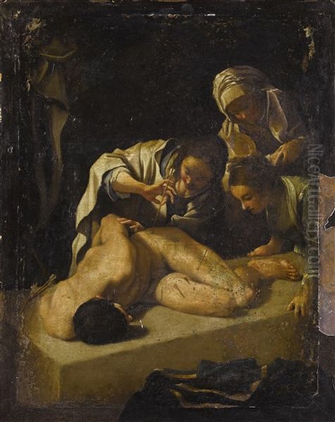 Saint Irene Tending Saint Sebastian Oil Painting by Bartolomeo Schedoni