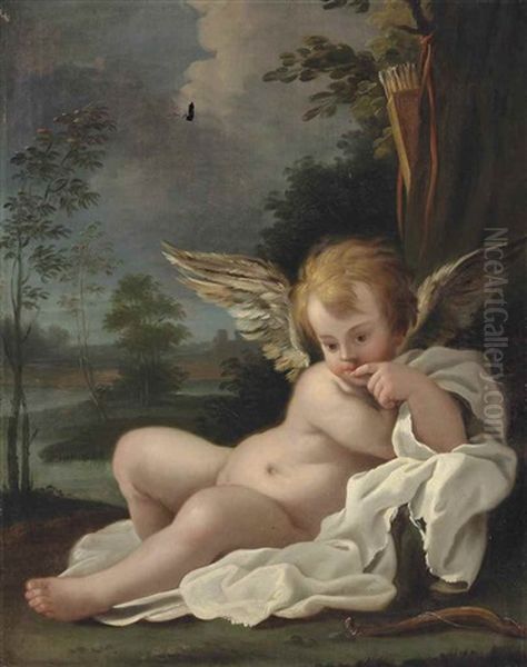 Cupid Reclining In A Landscape Oil Painting by Bartolomeo Schedoni