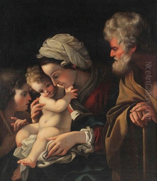 Sainte Famille Et Saint-jean Enfant (collab. With Studio) Oil Painting by Bartolomeo Schedoni