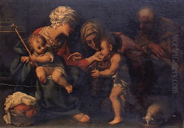 The Holy Family With The Infant Saint John The Baptist And Saint Elizabeth Oil Painting by Bartolomeo Schedoni