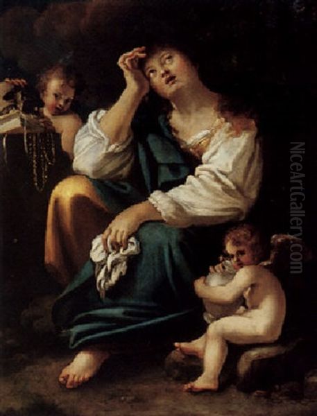 The Penitent Magdelene With Two Putti Oil Painting by Bartolomeo Schedoni