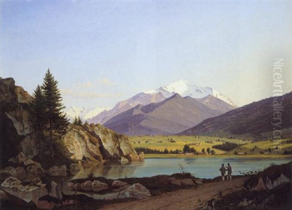 Alpenlandschaft - Am Schliersee Oil Painting by Johann Daniel Scheel