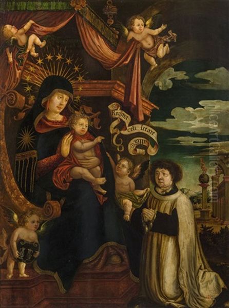 Thronende Muttergottes Mit Dem Jesusknaben, Angebetet Von Einem Kirchlichen Stifter Oil Painting by Sebastian Scheel