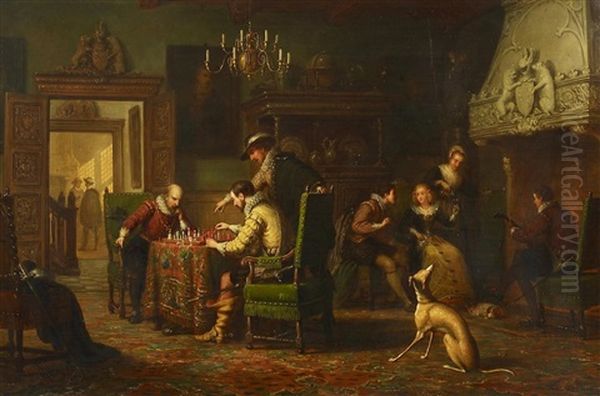 Die Schachpartie Oil Painting by Andries Scheerboom