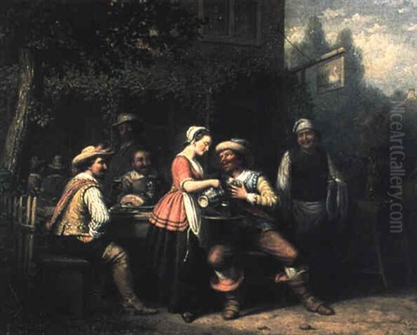 Outdoor Tavern Scene With Merrymakers Oil Painting by Andries Scheerboom