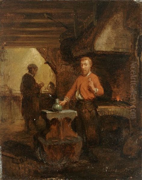 Rastende Handwerker In Der Werkstatt Vor Esse by Hendricus Johannes Scheeres