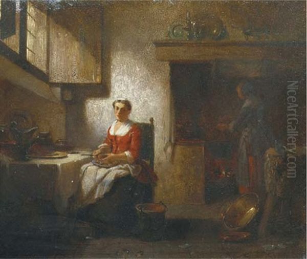 A Maid In The Kitchen Oil Painting by Hendricus Johannes Scheeres