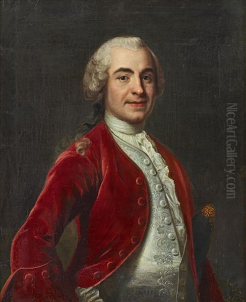 Portratt Forestallande Kammarherre Carl Gustaf Vattrang Oil Painting by Johann Henrik Scheffel