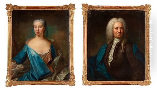 Johan Jacob Von Dobeln (1674-1743) And His Wife Maria Scheurle (1696-1762) (pair) Oil Painting by Johann Henrik Scheffel