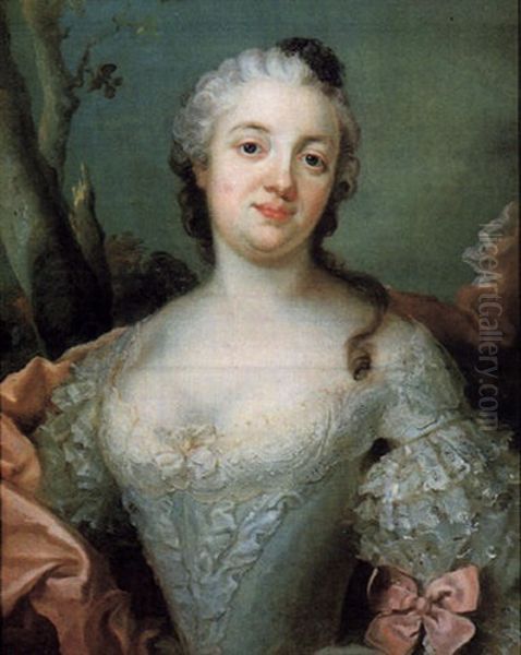 Bildnis Einer Dame In Weisem Dekolltierten Spitzenkleid Und Rosafarbenem Cape Oil Painting by Johann Henrik Scheffel