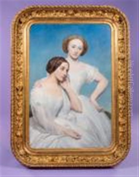 Portrait De Deux Jeunes Filles En Robes Blanches Oil Painting by Ary Scheffer