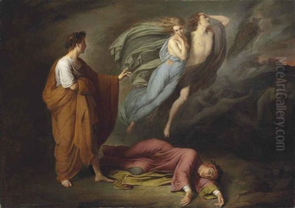 Dante And Virgil Meet Francesca Da Rimini And Paolo Malatesta Oil Painting by Ary Scheffer