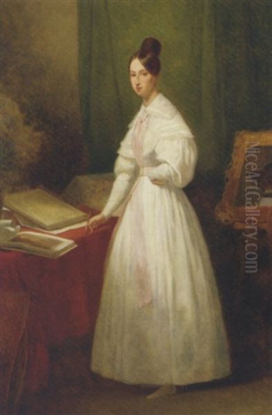 Portrait Of The Princess Of Orleans With Her Sketchbooks Oil Painting by Ary Scheffer