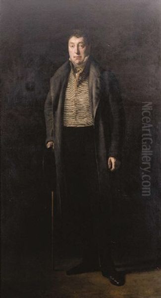 Portrait Of General Lafayette In A Great Coat Over A Stripped Waistcoat, Holding A Hat And A Stick Oil Painting by Ary Scheffer