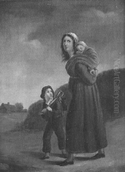 Eine Junge Bauerin Mit Ihren Kindern Auf Dem Weg Ins Dorf Oil Painting by Ary Scheffer