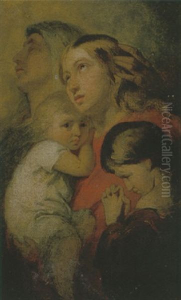 Maria Met Kind Vergezeld Door Johannes De Doper En Elisabeth Oil Painting by Ary Scheffer