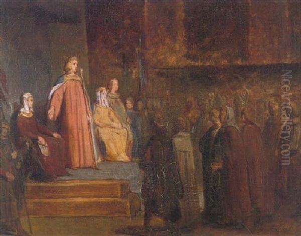 St Louis, Leaving On Crusade, Hands The Regency To Queen Blanche, June 13, 1248 Oil Painting by Ary Scheffer