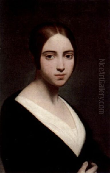 Portrait Of A Woman With A Black Dress Oil Painting by Ary Scheffer