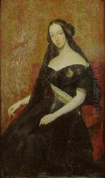 Portrait De La Duchesse De Joinville, Nee Bragance Oil Painting by Ary Scheffer