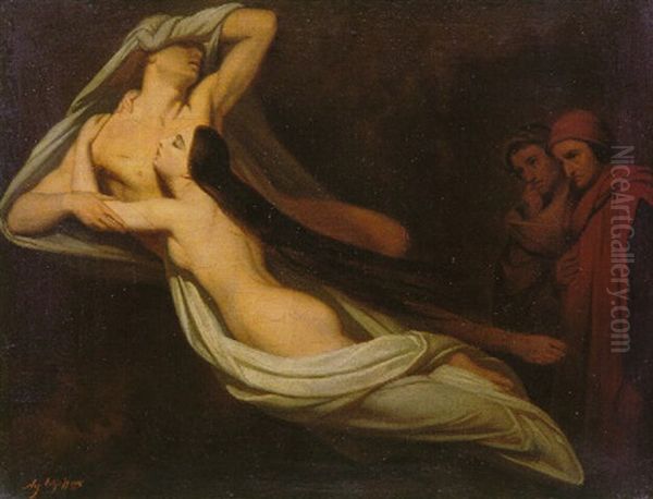 Le Dante Et Virgile Rencontrant L'ombre De Francisca Di Rimini Et Paulo Aux Enfers Oil Painting by Ary Scheffer