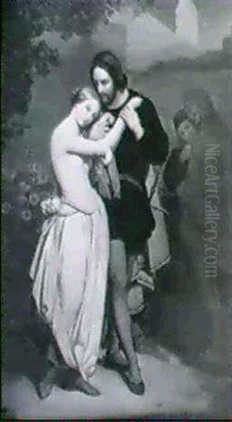 Faust Und Gretchen Im Garten, Im Hintergrund Mephisto Mit   Marthe Schwertlein Oil Painting by Ary Scheffer