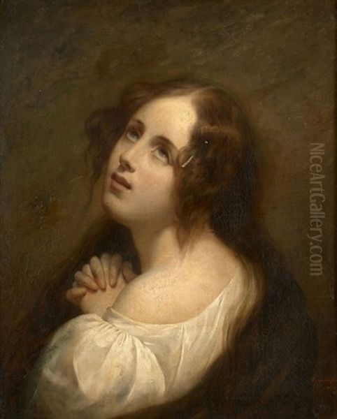 Jeune Femme De Trois-quarts Implorant Oil Painting by Henri Scheffer