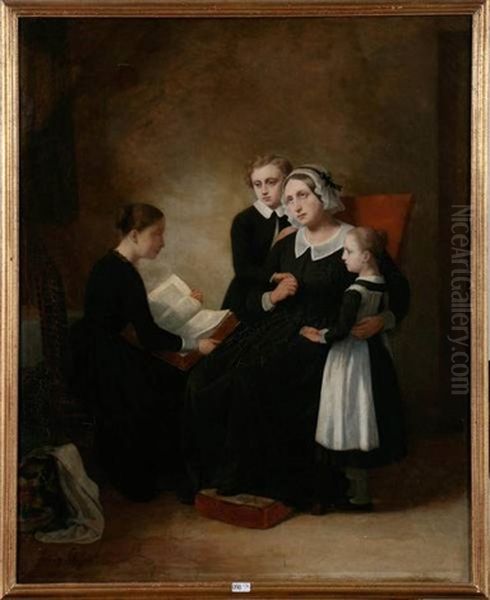 Scene Familiale Oil Painting by Henri Scheffer