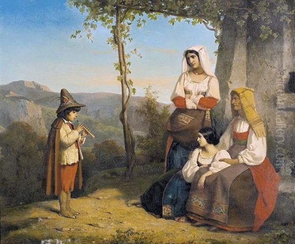 Das Flotenspiel Oil Painting by Jean Gabriel Scheffer