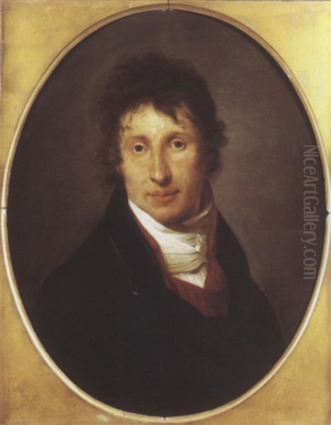 Portrait D'homme A La Chemise Rouge Oil Painting by Jean-Baptiste Scheffer