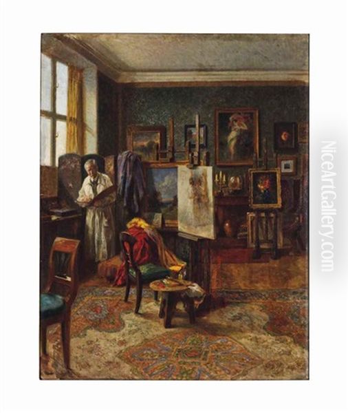 The Artist In His Studio Oil Painting by Robert Scheffer