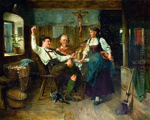 Gesellige Runde In Der Stube Oil Painting by Robert Scheffer