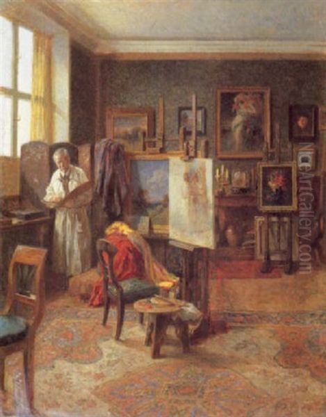 Im Atelier Des Kunstlers (selbstbildnis) Oil Painting by Robert Scheffer