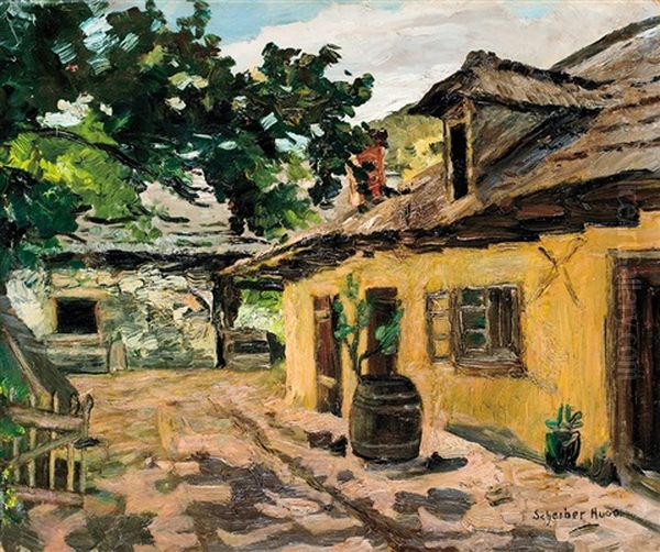 Backyard Oil Painting by Hugo Scheiber