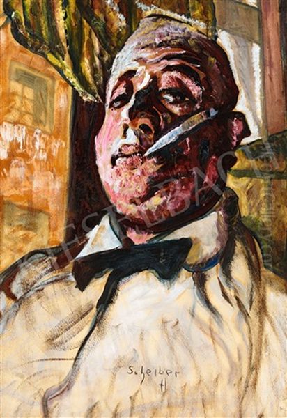 Self-portrait With Bow-tie Oil Painting by Hugo Scheiber