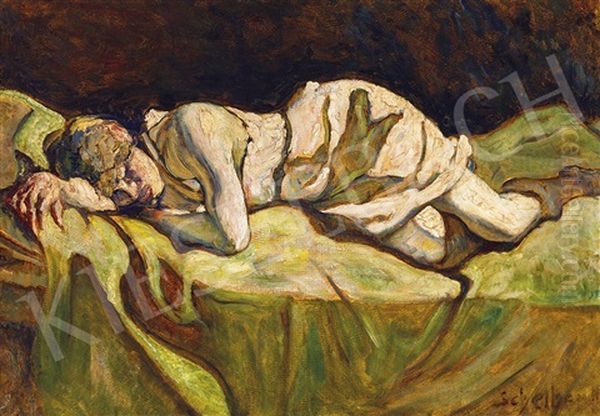 Girl Sleeping Oil Painting by Hugo Scheiber