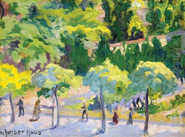 Sunlit Park Oil Painting by Hugo Scheiber