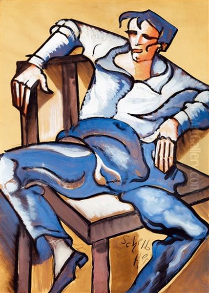 Vagabond Sitting On A Chair Oil Painting by Hugo Scheiber