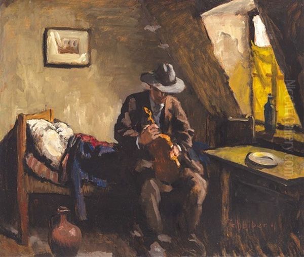 Man With A Violin Oil Painting by Hugo Scheiber