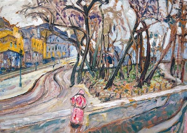 City Park With A Figure Oil Painting by Hugo Scheiber