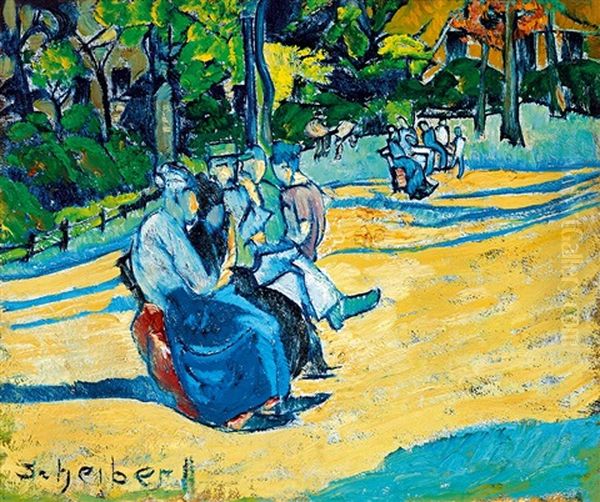 In The Park (varosliget), Early 1920s Oil Painting by Hugo Scheiber