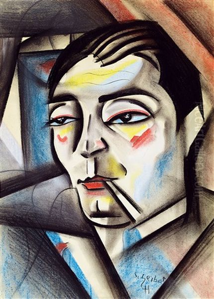 Man Smoking Oil Painting by Hugo Scheiber