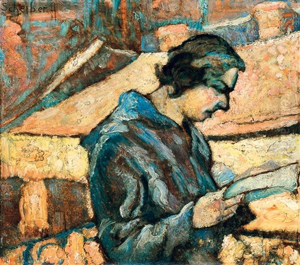 Woman Reading Oil Painting by Hugo Scheiber