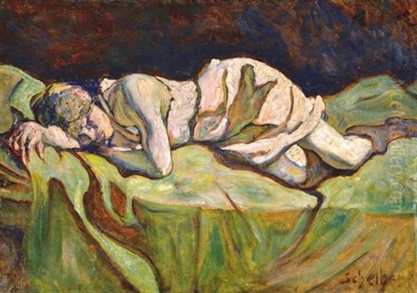 Lying Woman, Around Oil Painting by Hugo Scheiber