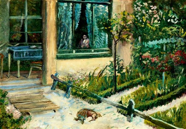 Flower Garden With Verandah Oil Painting by Hugo Scheiber