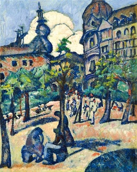 Klauzal Square Oil Painting by Hugo Scheiber