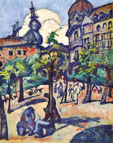 Klauzal Square Oil Painting by Hugo Scheiber