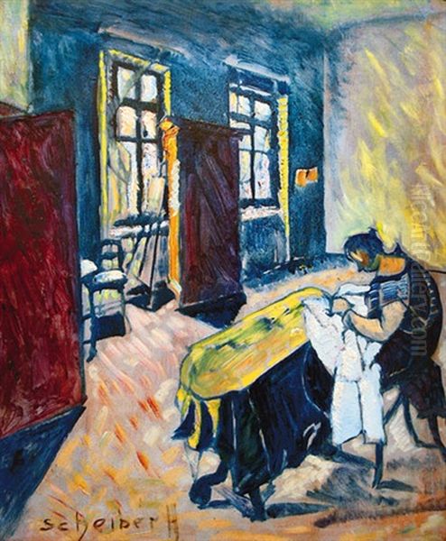 Dressmaker In The Interior Oil Painting by Hugo Scheiber