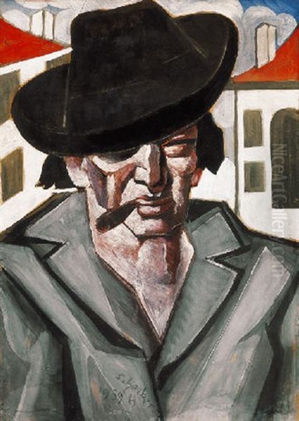 Kalapos Ferfi (man In A Hat) Oil Painting by Hugo Scheiber