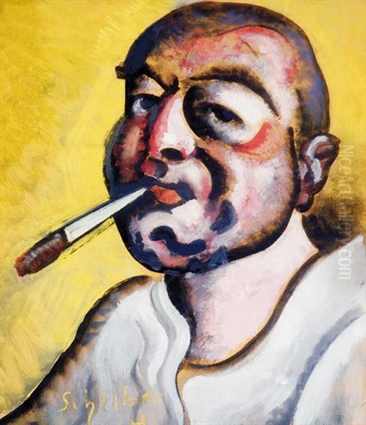 Smoking Self-portrait Oil Painting by Hugo Scheiber